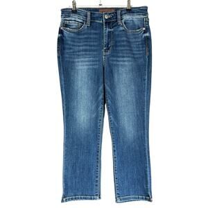 Judy Blue Capri Jeans Women Sz 29 Blue Skinny Fit Mid Rise Distressed Hems Denim